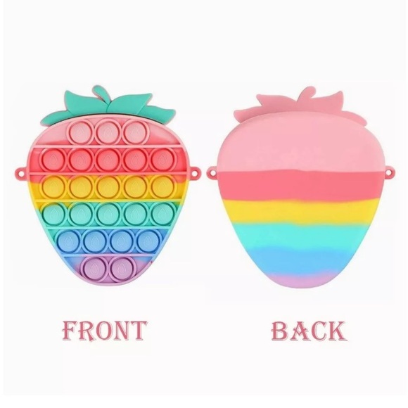 Silicone Rainbow Strawberry Fruit Popper Pop It Fidget Crossbody Bag Purse - Picture 3 of 15